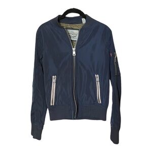 LEVI'S Women's Flight Navy Blue Bomber Jacket Front Zippers L21607 Size XS